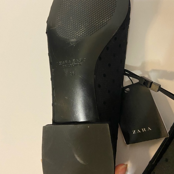 6 ZARA Pointed Shoe Diamond Stud Chrome Heel Polka Dot Lace Flats Black - Picture 6 of 6